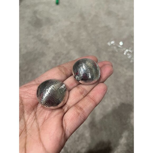 Big Silver stud earrings clip ons dome statement bold large round chunky shiny - Picture 2 of 8